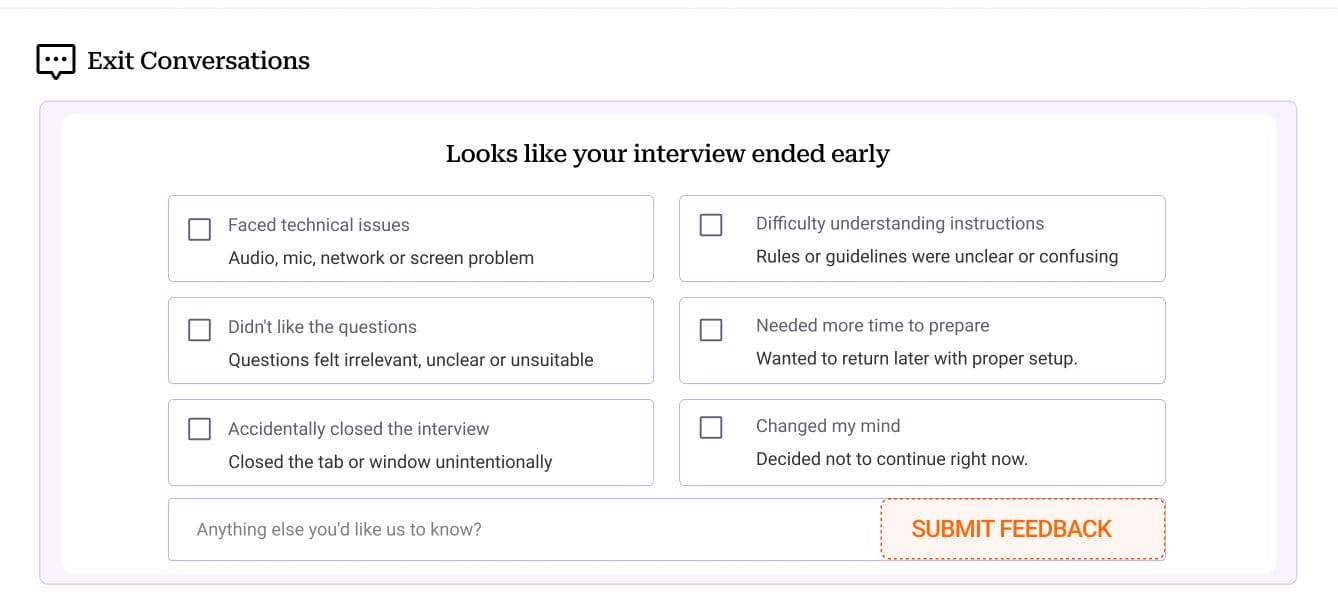 Exit conversations screen from the Nova AI talent partner platform