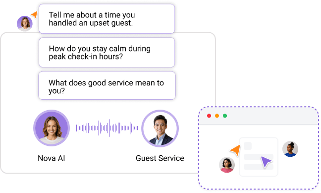 Product demonstration of an AI-led conversational interview on the Nova AI talent partner platform.