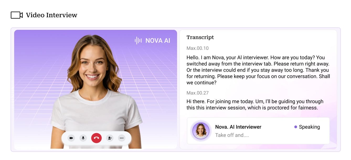 Live session of the Nova AI Interviewer platform